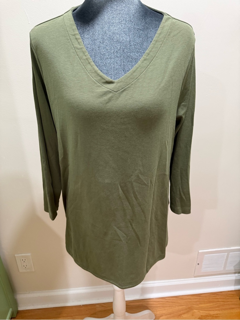 Olive V-Neck Women's Top - Classic Everyday Tunic